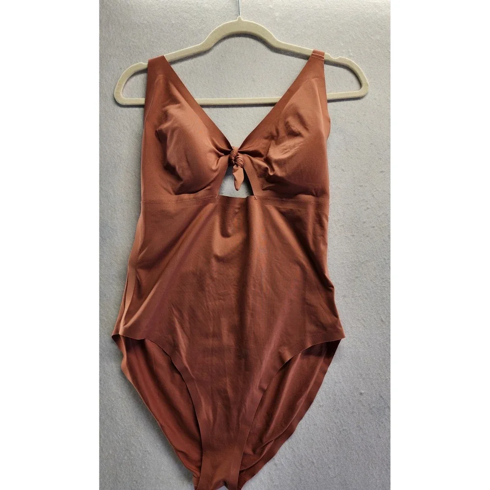Knix Women‎ XL Front Tie Cutout One Piece Swimsuit Rust Brown V-Neck Swimwear